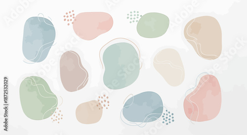 Abstract Shapes in Pastel Colors on White Background Illustration