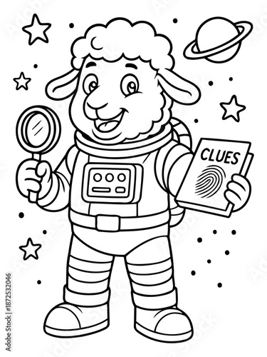 Astronaut Sheep Detective: An adventurous sheep, clad in an astronaut suit, embarks on a cosmic investigation, magnifying clues and solving space mysteries.