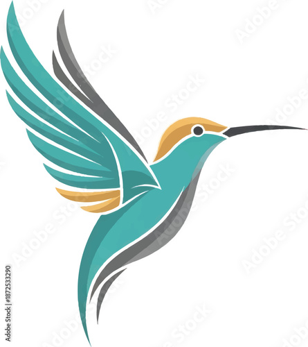 Vibrant Hummingbird in Flight against a White Background
