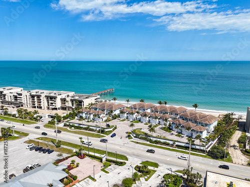 Canvas Print Aerial view of oceanfront homes and condos along the coast in Vero Beach located in Indian River County, Florida