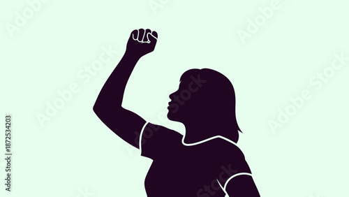 Woman Silhouette Raising Fist in Protest.
