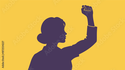 Woman Silhouette Raising Fist in Solidarity.