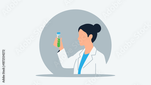 Female Scientist Holding Test Tube with Liquid.