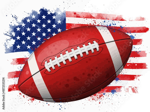 American football illustration with watercolor style usa flag background