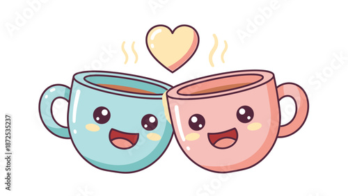 Cartoon Coffee Cups with Happy Faces.