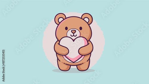 Cute Cartoon Bear Holding Heart Shape.