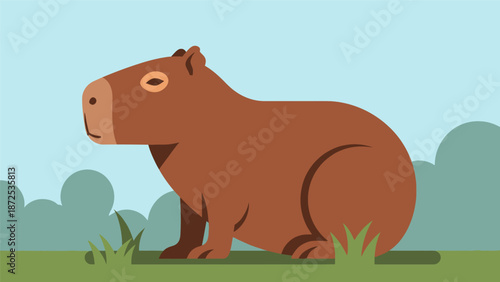 Capybara Rodent Mammal Cartoon Character Animal.