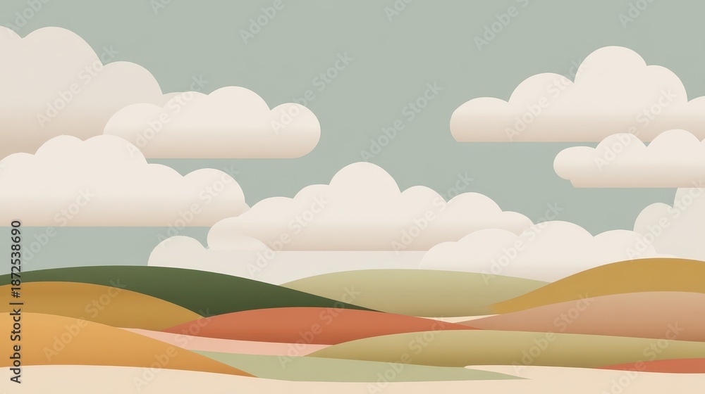 Obraz premium Pixelated Landscape with Rolling Hills and Cloudy Sky in Pastel Colors