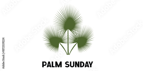 Palm Sunday Religious Illustration with Palm Leaves Isolated on White Background