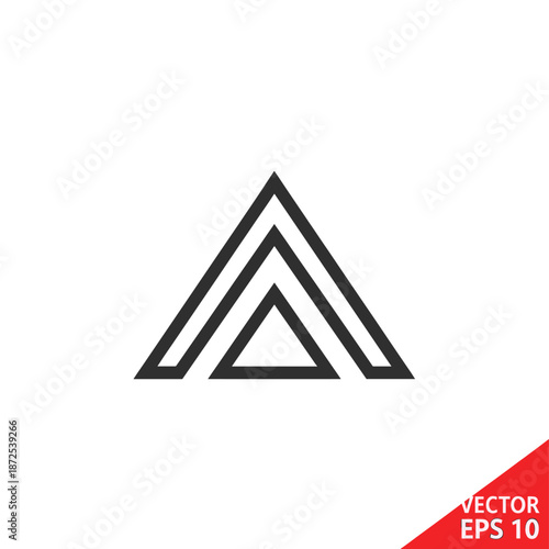 Minimalist black outline of two nested triangles forming a stylized letter A or mountain peak on a white background, representing stability and ascent.