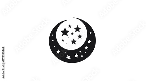 Crescent Moon with Stars Illustration Design.