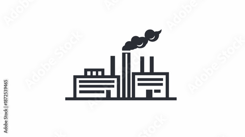 Industrial Factory Building with Smokestacks Emitting Smoke.