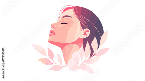 Woman with Eyes Closed and Floral Elements.