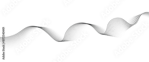 Flowing Dot Wave halftone gradient pattern on transparent background	
