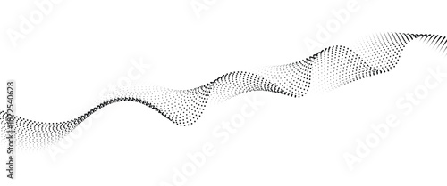 Flowing Dot Wave halftone gradient pattern on transparent background	