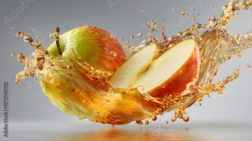 Fresh Apple Slice with Liquid Splash, Healthy Food Concept