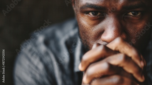 Close-up of thoughtful African American man with hand on chin