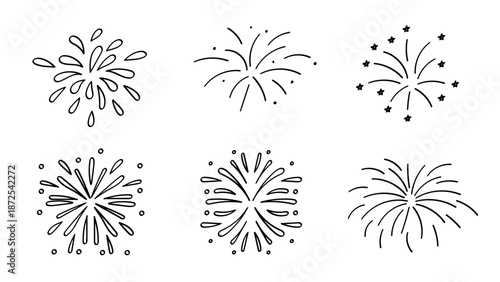 Doodle Fireworks Set Hand Drawn Collection.Vector Illustration