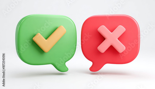 Green and red speech bubbles with checkmark and cross.