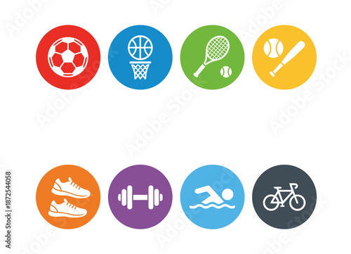 Set of colorful sports icons on transparent background