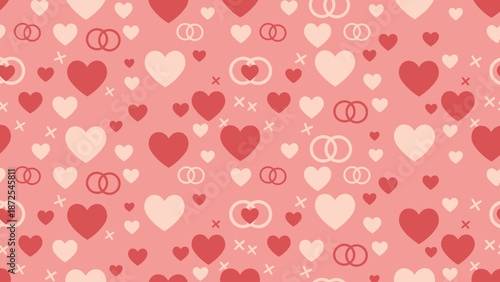 Pink Background with Heart Shapes and Symbols.