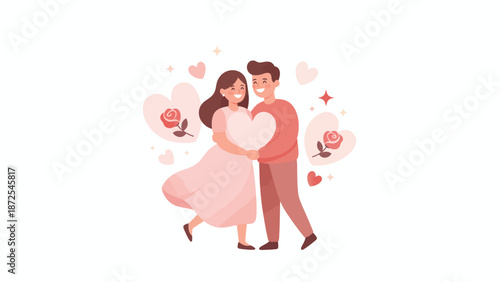 Illustration of Couple Holding Heart Together.