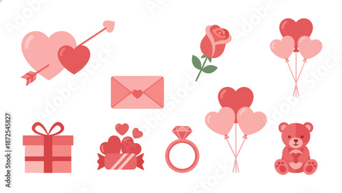Valentines Day Gift Icons and Symbols.