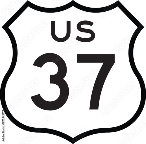 US Route 37 Highway Shield Cutout Sign Road Numbered System Design Vector
