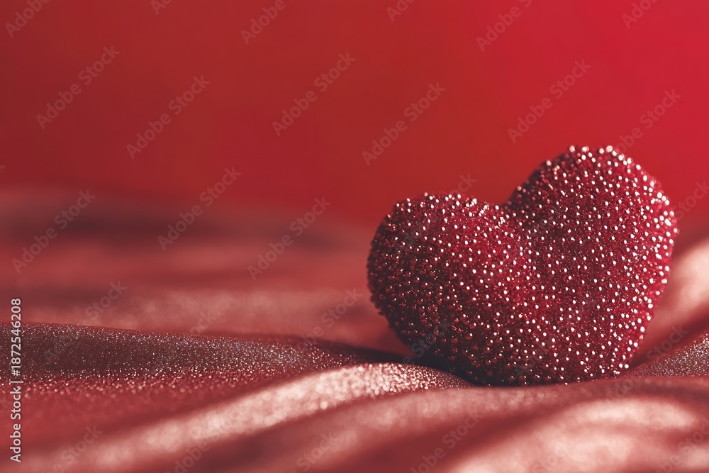 Fototapeta premium Heart Decoration on Silky Red Fabric Bringing Romantic Vibes for Valentine's Day Celebration
