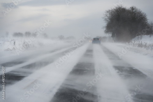 Severe snowstorm on E45 A7 highway during storm Elli Goretti January 2026