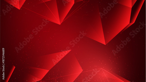 Abstract bright red low poly geometric background with sharp triangular shapes and crystal facets. Modern futuristic polygonal wallpaper for creative and graphic design.