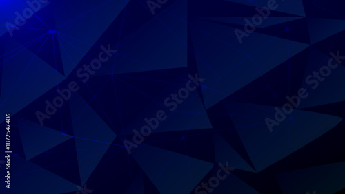 Abstract dark blue low poly geometric background with triangular shapes and subtle gradient light. Elegant modern technology wallpaper for web and graphic design.