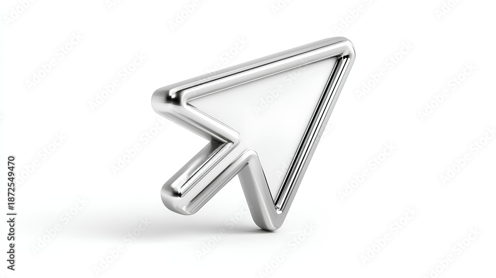 Obraz premium 3d metallic click pointer cursor arrow icon white background stock illustration