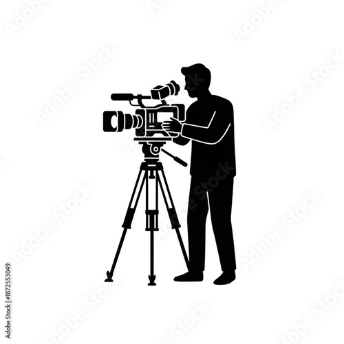 cameraman silhouette silhouette filming with professional video camera on tripod