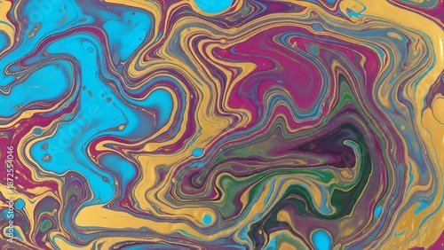 Seamless vector illustration of an abstract colorful background featuring psychedelic waves and circular floral patterns for a retro-style textile ornament decoration