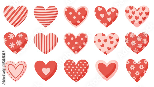 Collection of Red Hearts with Various Patterns.