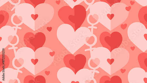 Red and Pink Hearts Pattern Illustration.