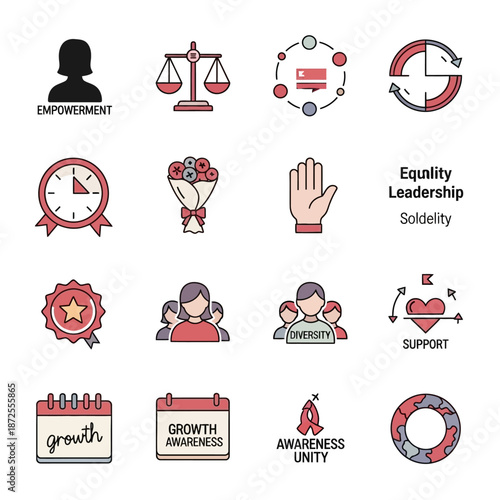 Diversity Equality Leadership Icons Set Illustration.