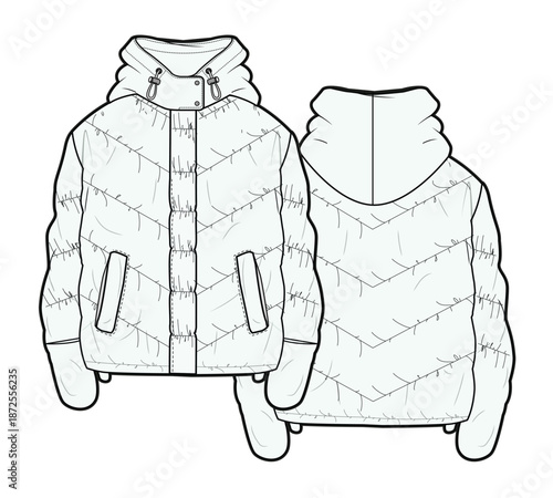 Quilted jacket vector mockup template technical flat design.