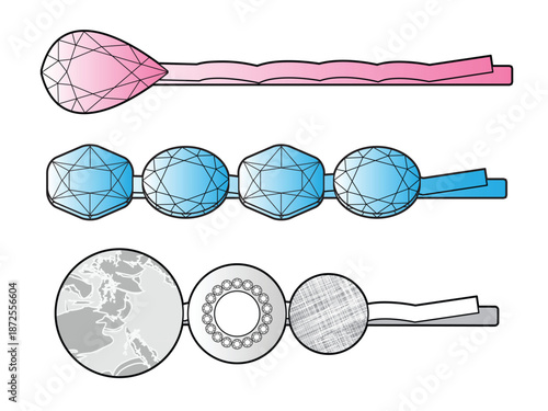 Hair clip vector design mockup template technical flat drawing.