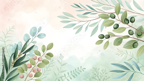 Wallpaper Mural Spring botanical collage background with layered leaves, muted pastel tones, soft artistic feel Torontodigital.ca
