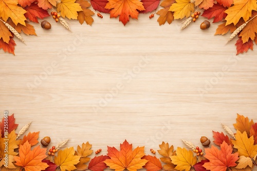 Wallpaper Mural Autumn Leaves Border on Wooden Background with Copy Space Torontodigital.ca