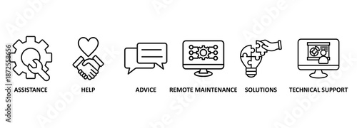 IT Expert banner web icon vector illustration concept with icon of assistance, help, advice, remote maintenance, solutions and technical support
