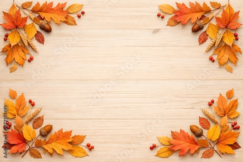 Wallpaper Mural Autumn Leaves Frame on Wooden Background with Copy Space Torontodigital.ca