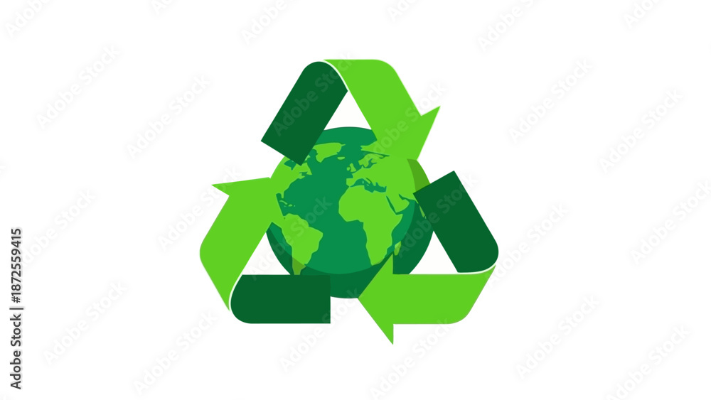 Obraz premium Recycling symbol with the Earth at its center, surrounded by green arrows, representing sustainability and eco-friendliness