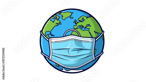 The Earth Wearing a Medical Mask to Protect Against Global Health Threats Worldwide Illustration
