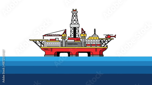 Offshore oil rig platform standing tall in the middle of the ocean waters with industrial equipment