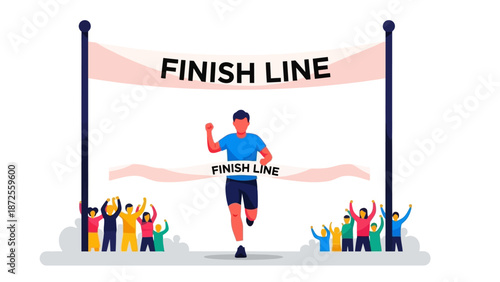 Athlete crossing the finish line with cheering crowd in the background at a sports event