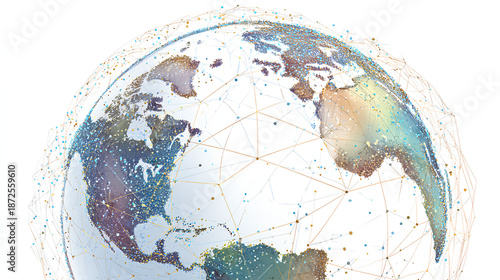 Earth and global network concept symbolizing worldwide connectivity and technology, stock illustration on a white background