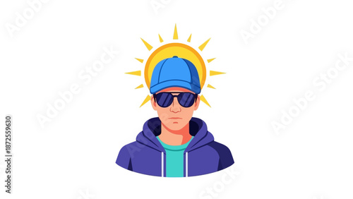 A smiling person wearing sunglasses and a cap is enjoying a sunny day outdoors